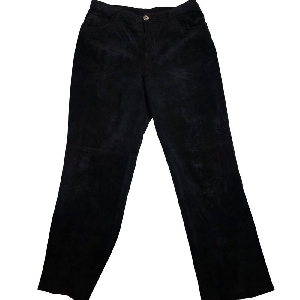 Vintage CHICOS Womens 1/M Black Genuine Suede Leather Pants Classic Straight Leg